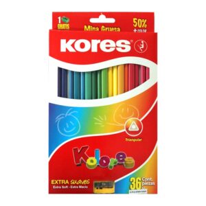 Creyones de Madera Mina Gruesa 36 Colores Kores