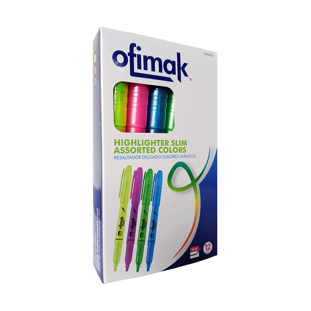 Resaltador Delgado Colores Neón Ofimak Caja x 12 Uds