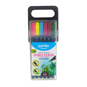 Marcador Doble Punta Brocha - Media 12 Colores Pointer
