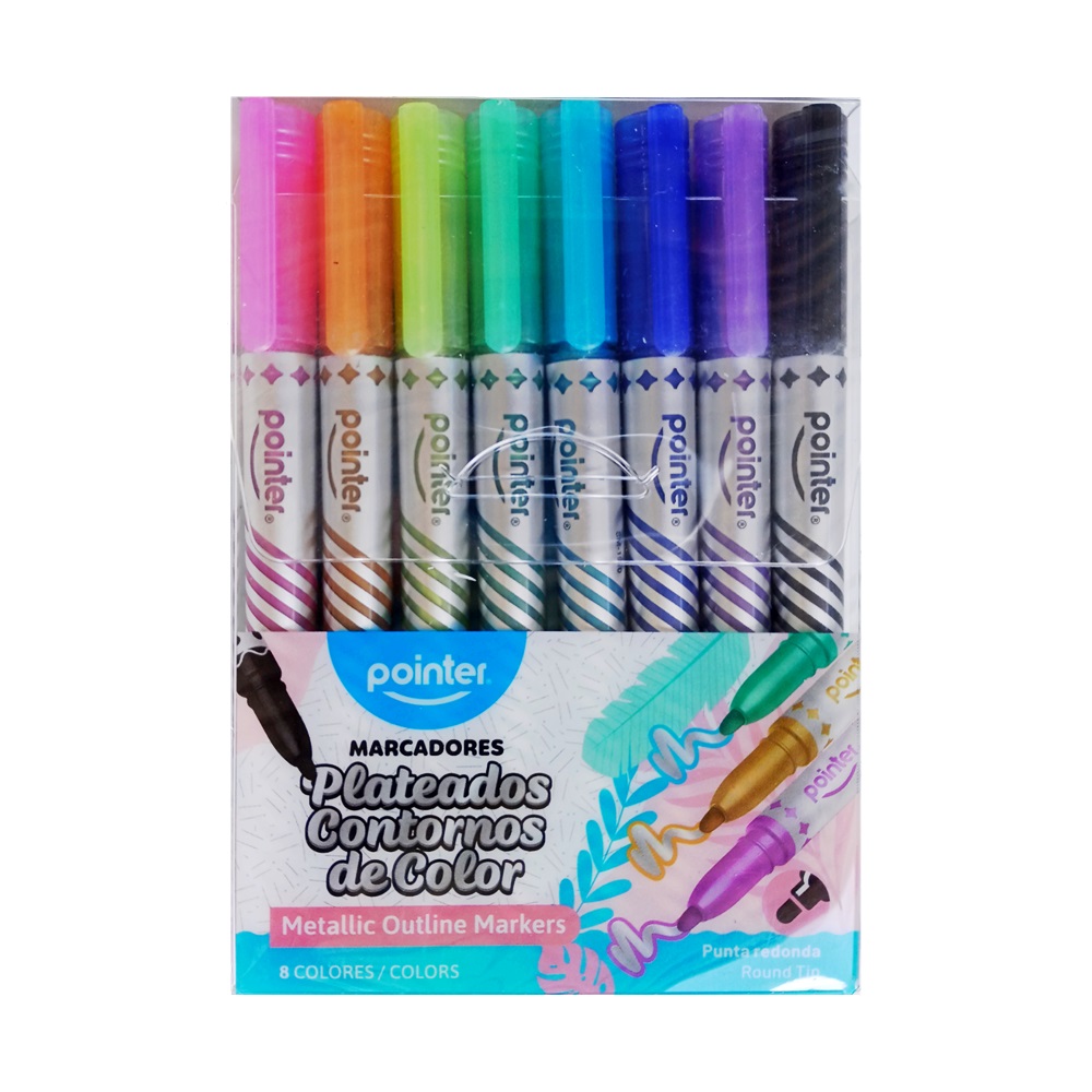 Marcador Fino Plata con Borde de Color 8 Colores Pointer