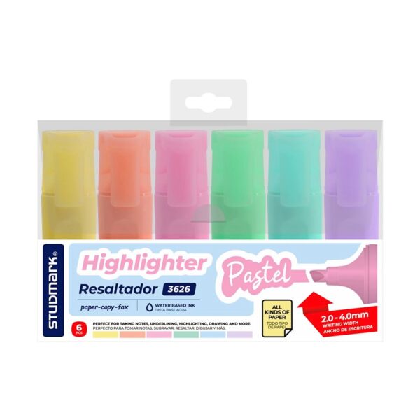 Resaltador Grueso Colores Pastel Studmark Caja x 6 Uds