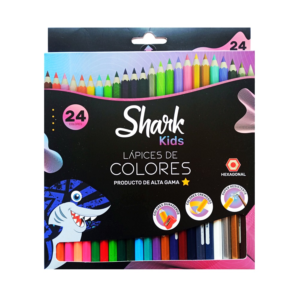 Creyones de Madera 24 Colores Shark
