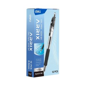 Boligrafo Gel Retractil Negro Arrix 0.5 mm Deli Caja x 12 uds
